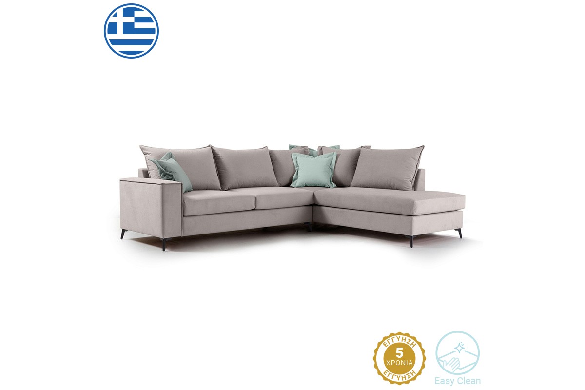 Γωνιακός καναπές "ROMANTIC" με αριστερή γωνία από ύφασμα σε elephant-σιέλ χρώμα 290x235x95
