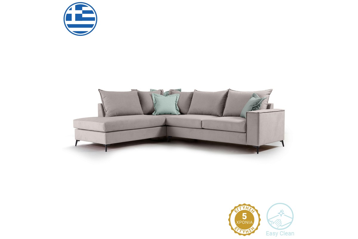 Γωνιακός καναπές "ROMANTIC" με δεξιά γωνία από ύφασμα σε elephant-σιέλ χρώμα 290x235x95
