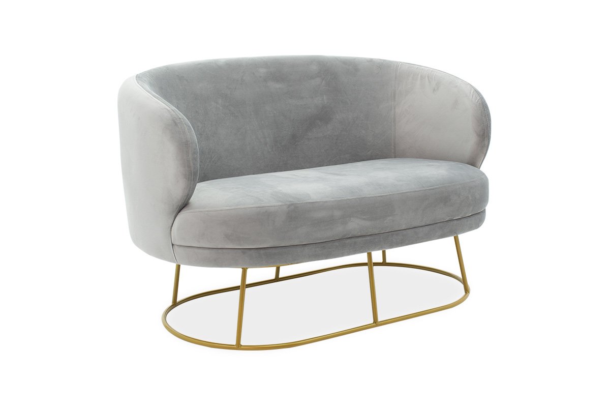 Καναπές διθέσιος “GLORIA” από βελούδο-μέταλλο σε γκρι-χρυσό χρώμα 132x82x83