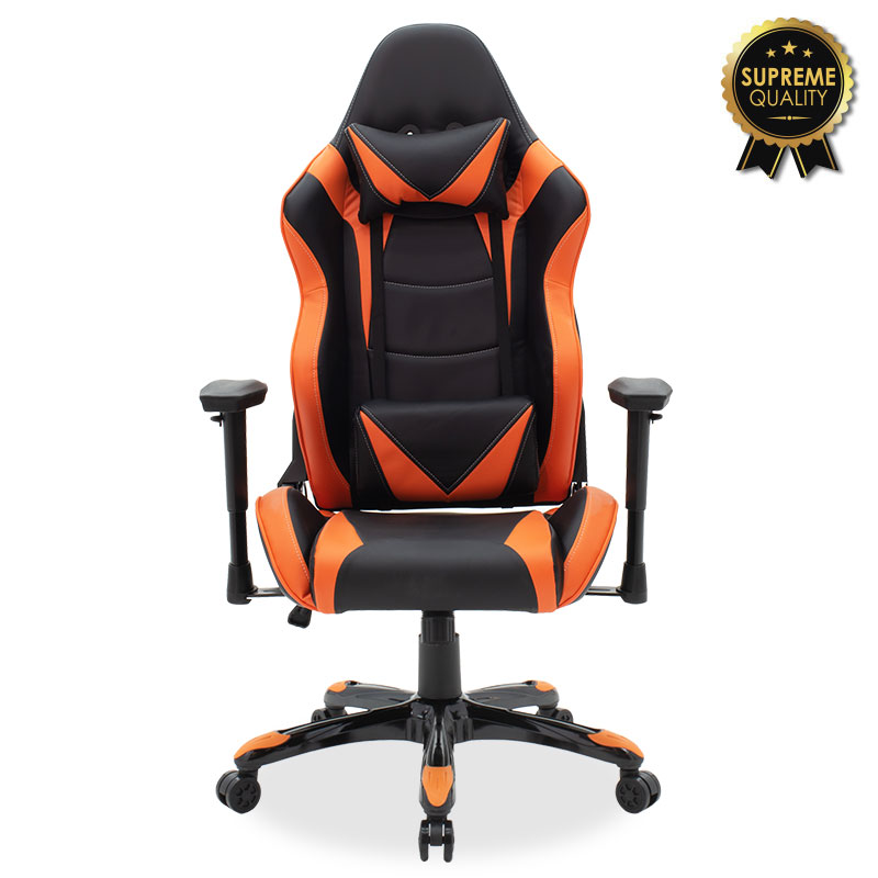 Πολυθρόνα εργασίας “RUSSEL SUPREME QUALITY” από PU σε χρώμα μαύρο-πορτοκαλί 74×66/120×128/138