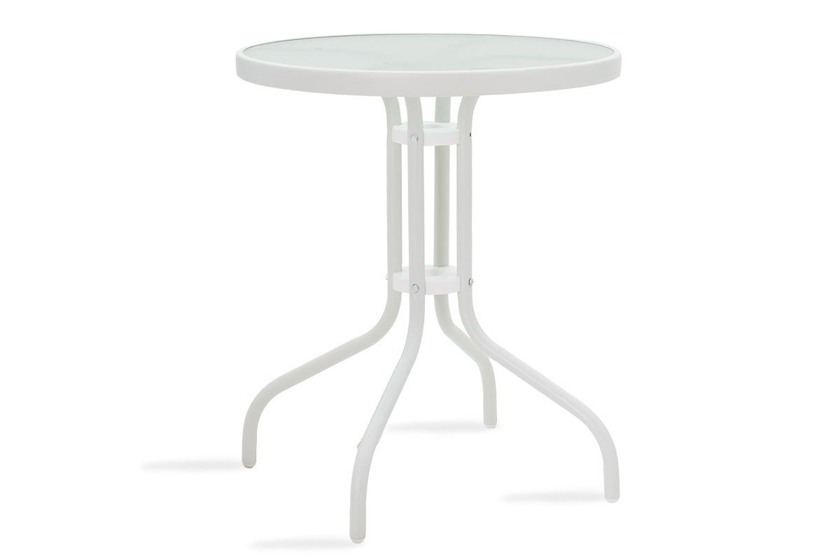 Τραπέζι κήπου “WATSON” από μέταλλο-γυαλί σε λευκό χρώμα Φ60×70