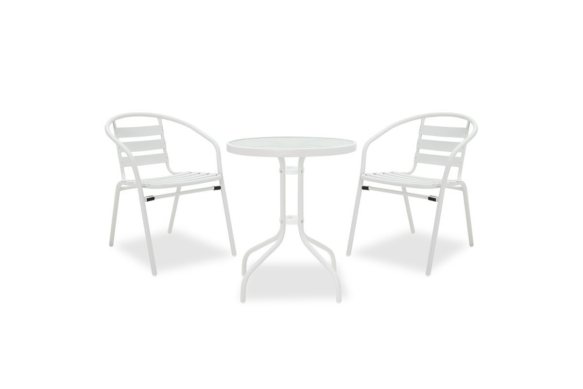 Σετ κήπου “Tade-Watson” 3τμχ από μέταλλο/γυαλί σε λευκό χρώμα 60x60x70