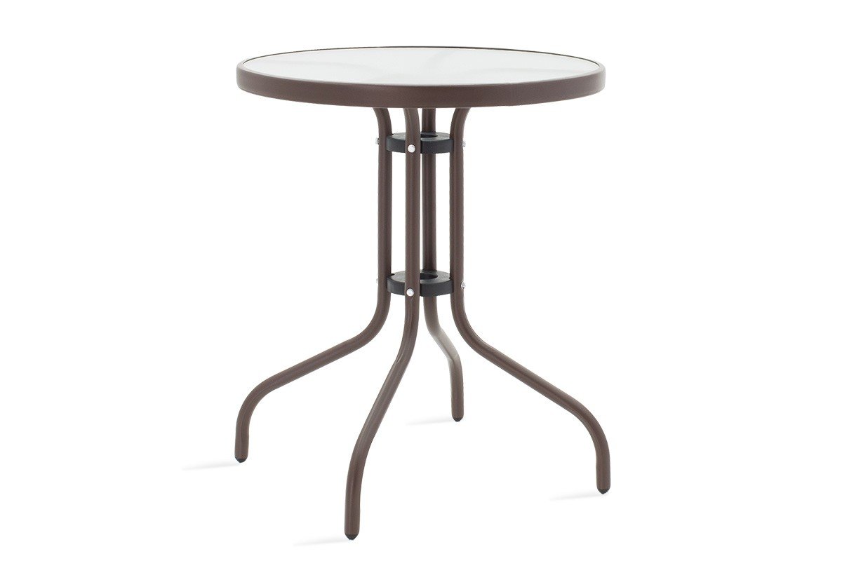 Τραπέζι κήπου “WATSON” από μέταλλο-γυαλί σε καφέ χρώμα Φ60×70