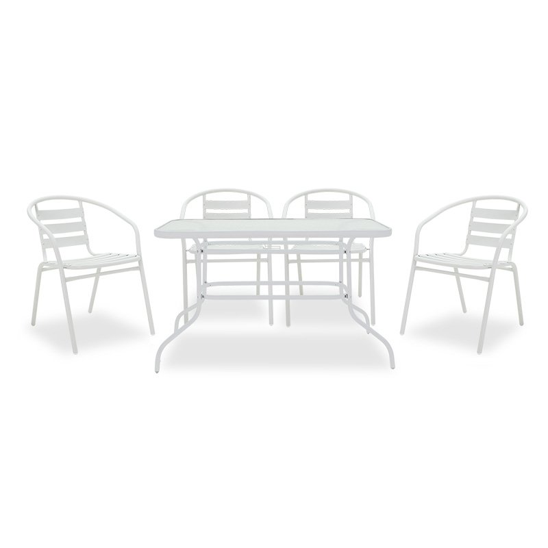 Τραπεζαρία κήπου “VALOR-TADE” 5τμχ από μέταλλο/γυαλί σε χρώμα λευκό 120x70x70
