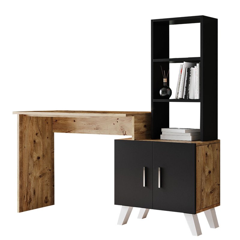 Γραφείο-ραφιέρα “KAIRO” σε χρώμα μαύρο-oak 150x45x138