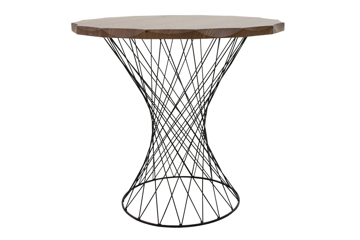Τραπέζι “RONLELE” από μέταλλο/MDF σε μαύρο/καρυδί χρώμα Φ81×76