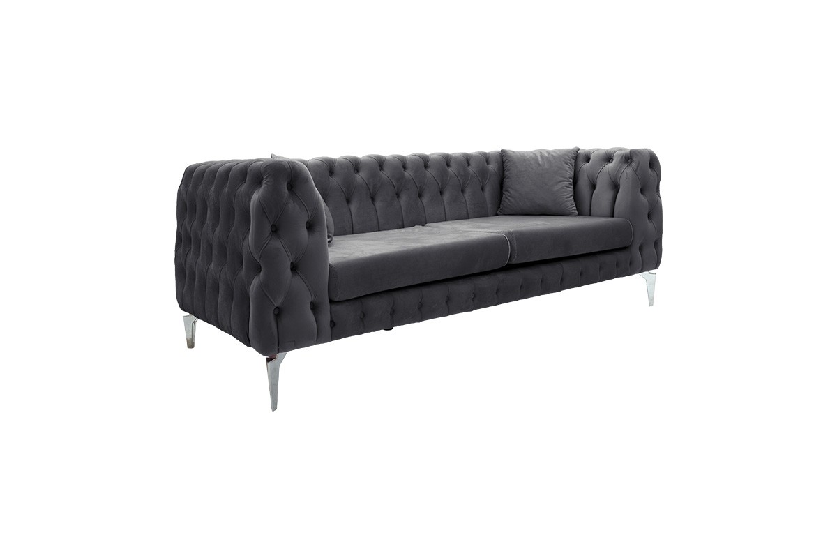 Καναπές τριθέσιος “IRINA” από βελούδο σε γκρι/ασημί χρώμα 206x86x82