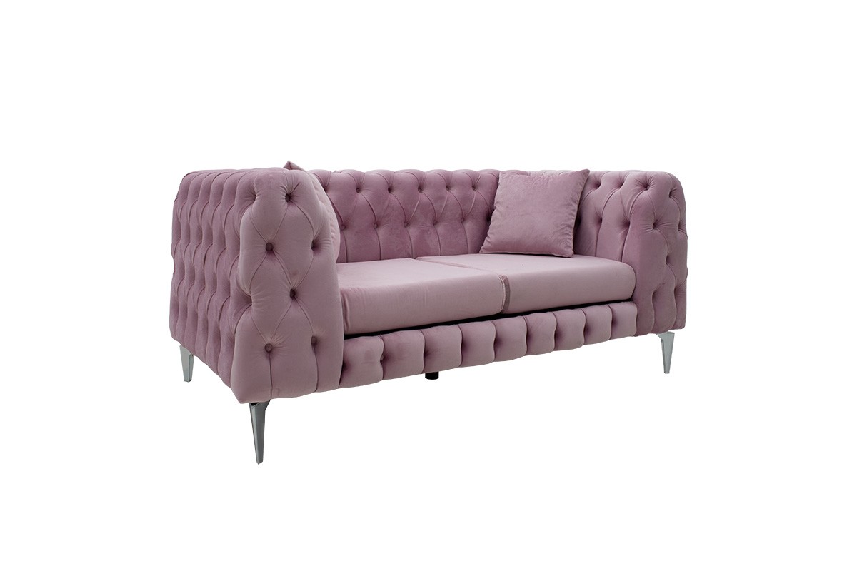 Καναπές διθέσιος "IRINA" από βελούδο σε ροζ/ασημί χρώμα 170x86x82