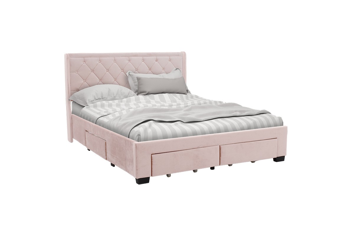 Κρεβάτι "BLANCA" διπλό από βελούδο σε ροζ χρώμα 173x217x117.5