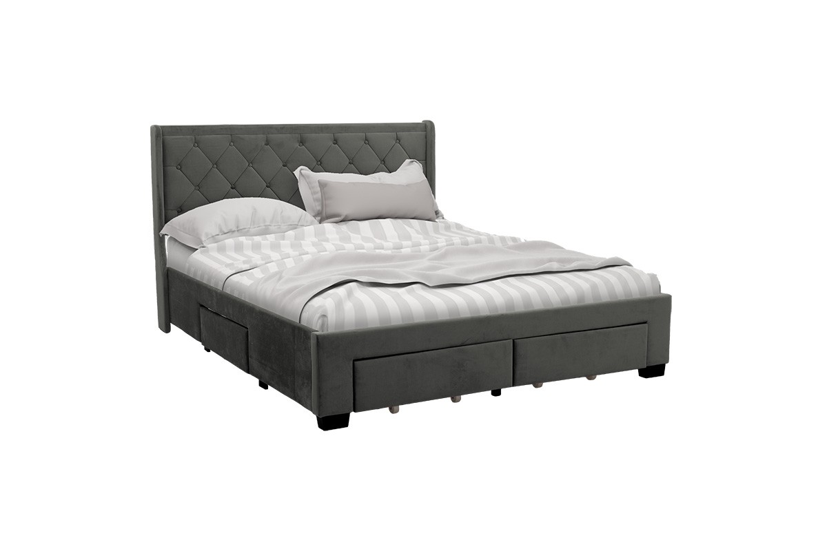 Κρεβάτι “BLANCA” διπλό από βελούδο σε ανθρακί χρώμα 173x217x117.5