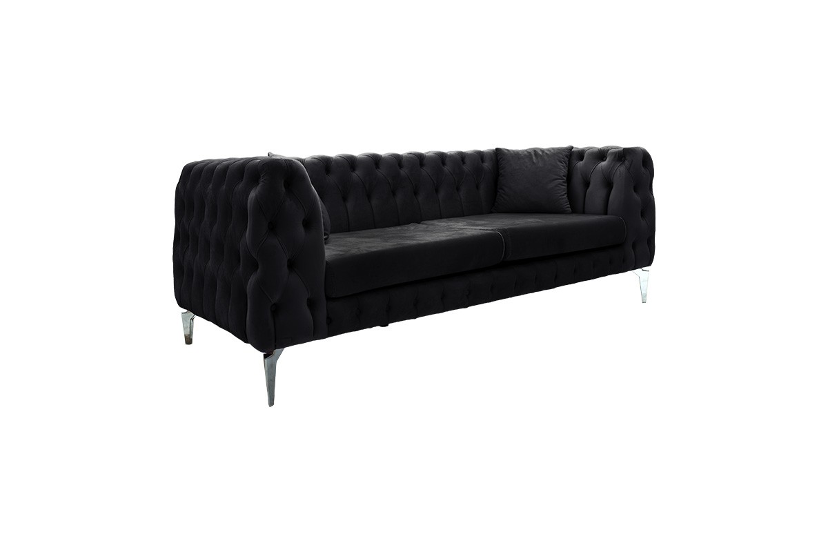 Καναπές “IRINA” τριθέσιος από βελούδο/μέταλλο σε μαύρο χρώμα 206x86x82