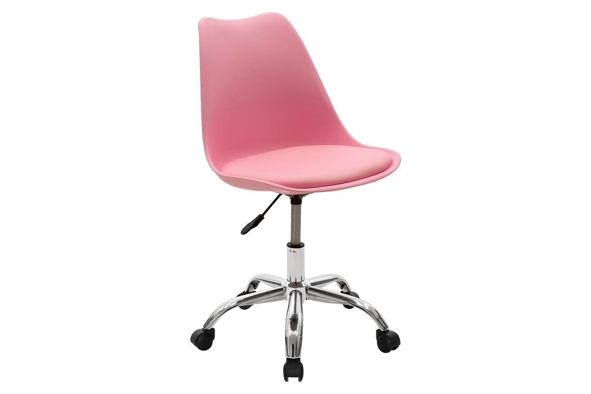 Καρέκλα γραφείου εργασίας “GASTON II” από PP/PU/μέταλλο σε ροζ/ασημί χρώμα 57x48x93