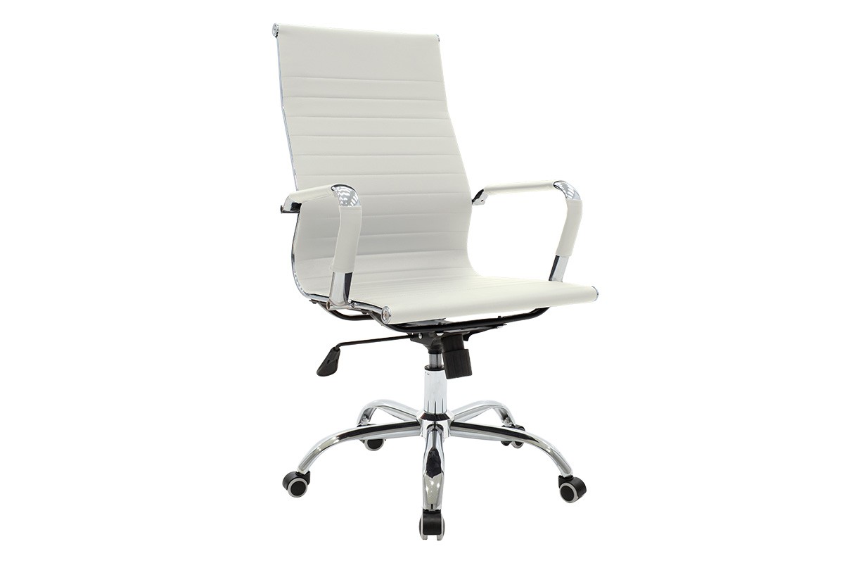 Πολυθρόνα γραφείου διευθυντή “VALTER” από PU/μέταλλο σε λευκό/ασημί χρώμα 53.5x60x105