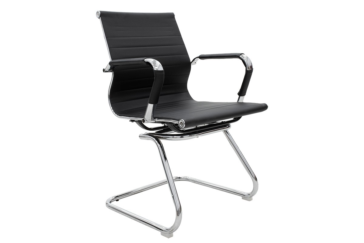 Πολυθρόνα γραφείου επισκέπτη “VALTER” από PU/μέταλλο σε μαύρο/ασημί χρώμα 53x61x90