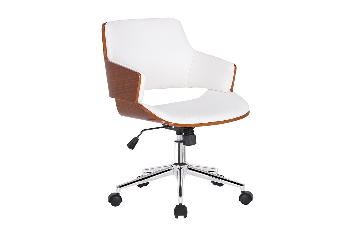 Πολυθρόνα γραφείου εργασίας “FERN” από PU/μέταλλο/ξύλο σε λευκό/καρυδί χρώμα 50x61x79