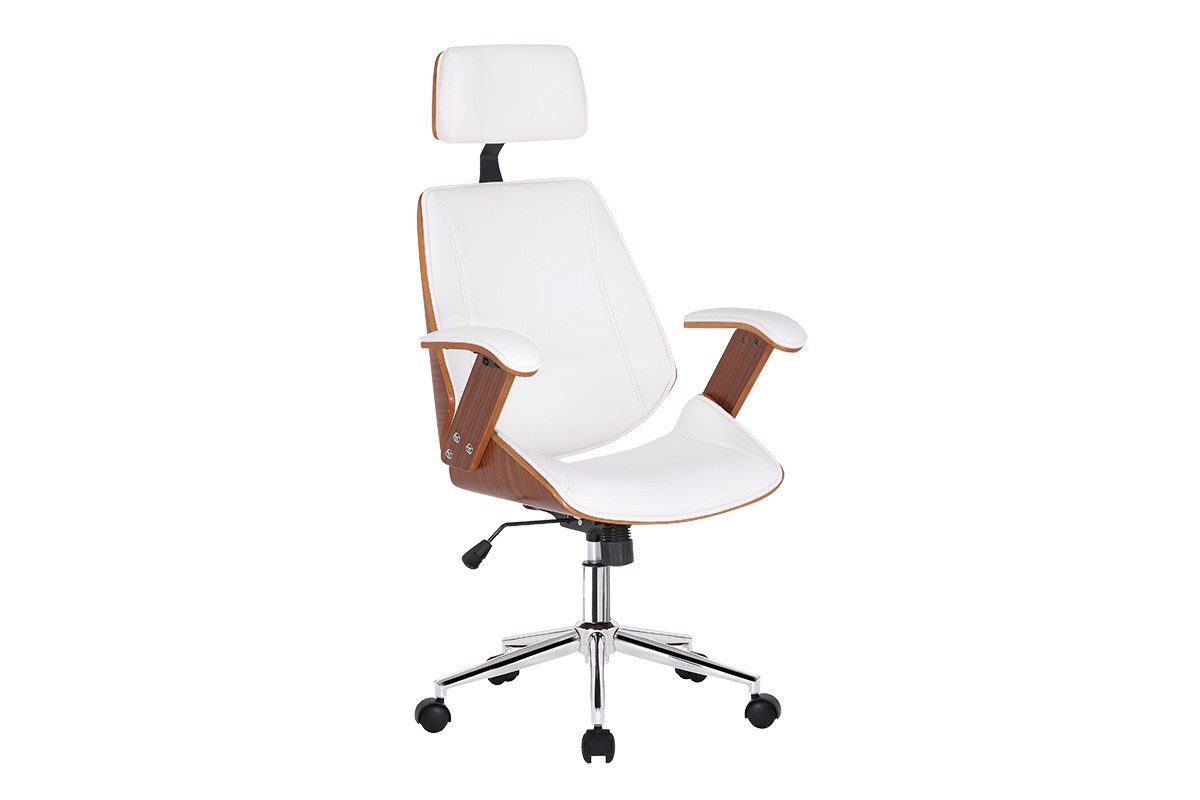 Πολυθρόνα γραφείου διευθυντή “FERN” από PU/μέταλλο/ξύλο σε λευκό/καρυδί χρώμα 64.5x62x117