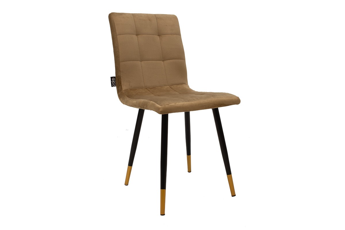 Καρέκλα "CASSANDRA" από βελούδο/μέταλλο σε μπεζ/μαύρο χρώμα 40x54x84