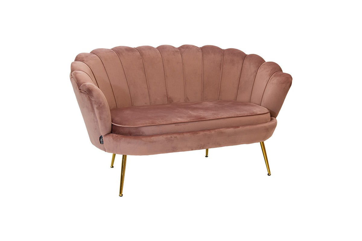 Καναπές διθέσιος “ASER” από βελούδο/μέταλλο σε ροζ/χρυσό χρώμα 138x72x78