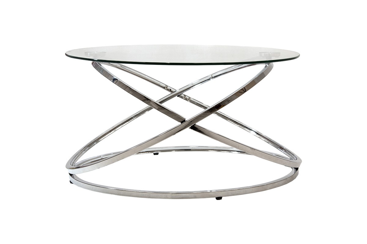 Τραπέζι σαλονιού “SABIN” από μέταλλο/γυαλί σε ασημί χρώμα Φ80×43