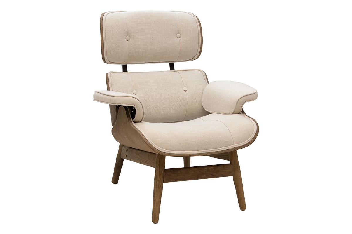 Πολυθρόνα relax “Mirto” από μασίφ ξύλο/ύφασμα σε χρώμα καρυδί/εκρού 80x80x96.5
