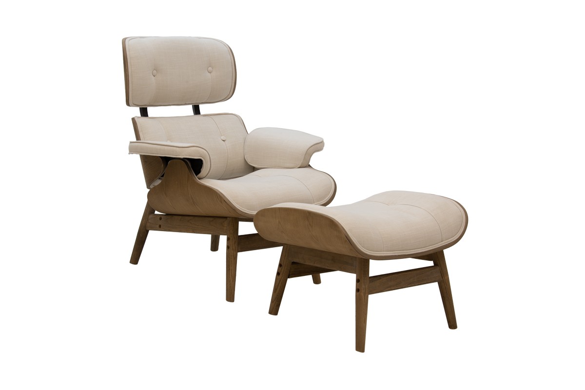 Πολυθρόνα/υποπόδιο relax “Mirto” από μασίφ ξύλο/ύφασμα καρυδί/μπεζ 80x80x96,5