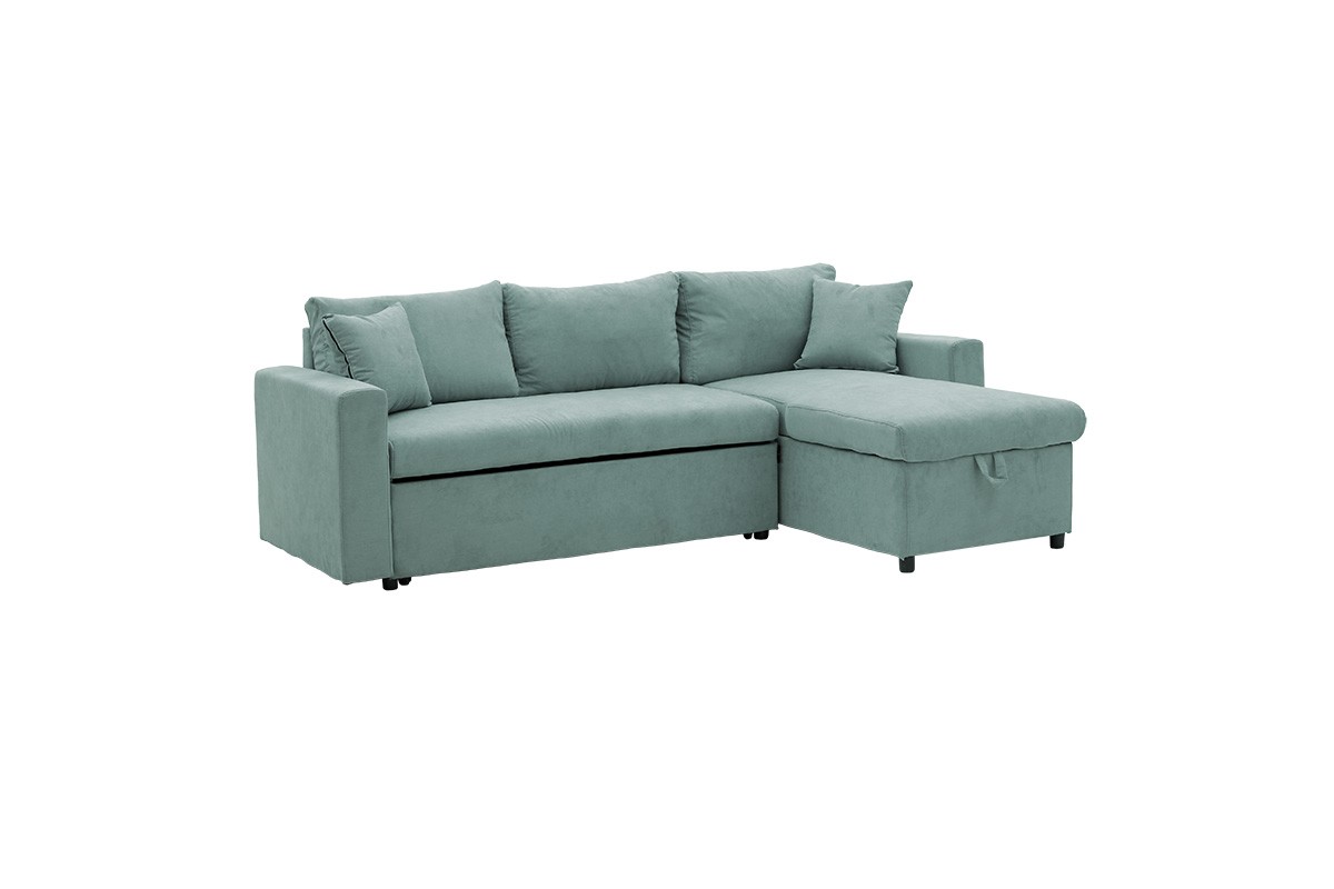 Καναπές-κρεβάτι “LILIAN” με αναστρέψιμη γωνία από ύφασμα σε πράσινο μέντας χρώμα 225x148x81