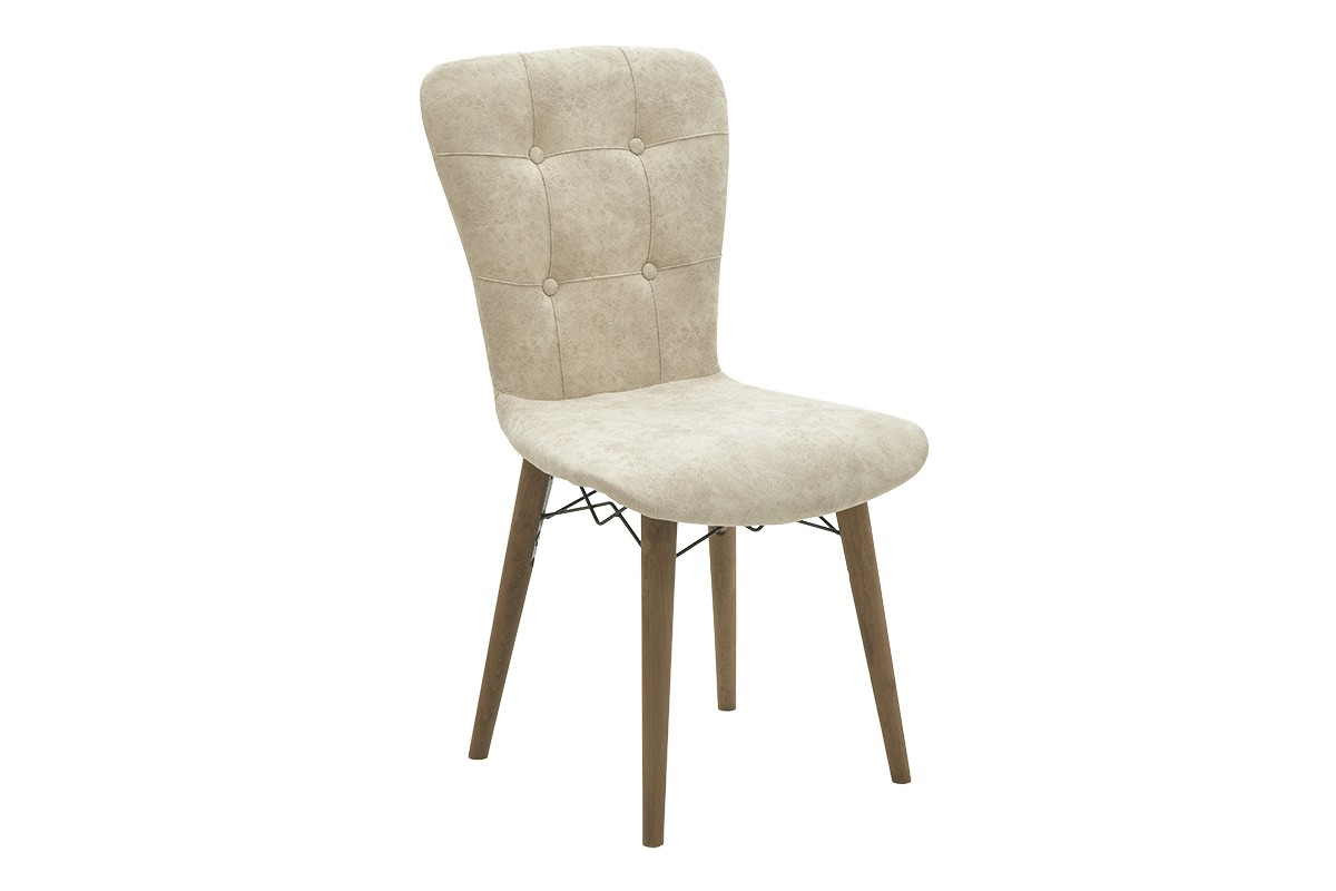 Καρέκλα “SONORA” από ύφασμα/ξύλο σε μπεζ/καρυδί χρώμα 47x50x87.5