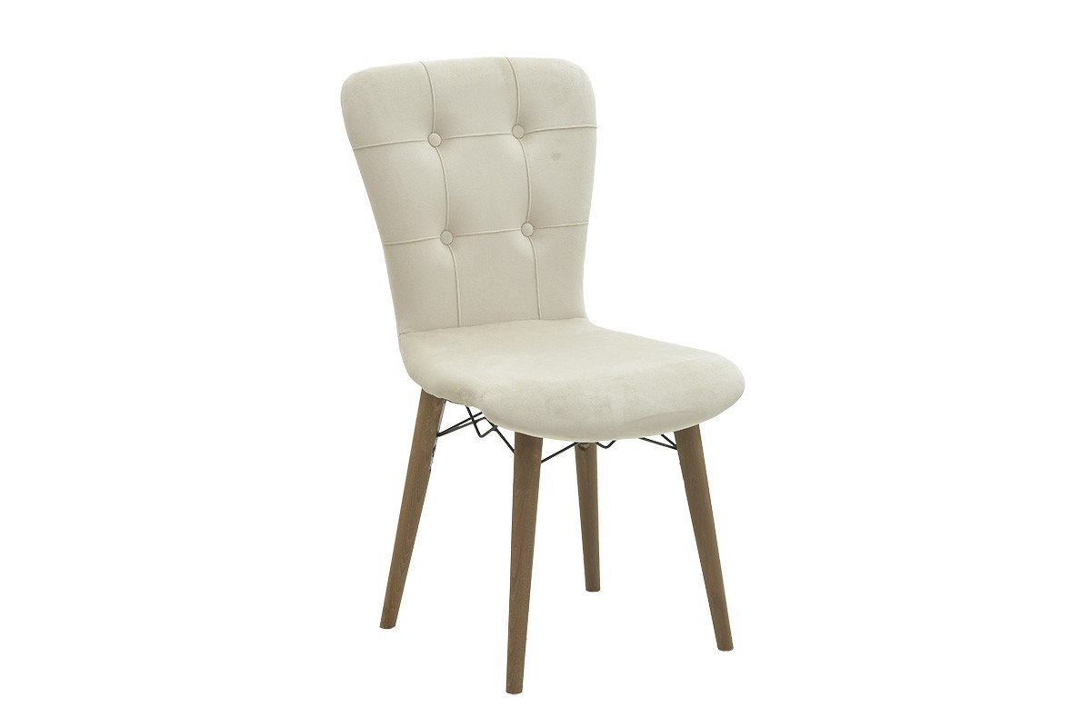 Καρέκλα “SONORA” από βελούδο/ξύλο σε μπεζ/καρυδί χρώμα 47x50x87.5