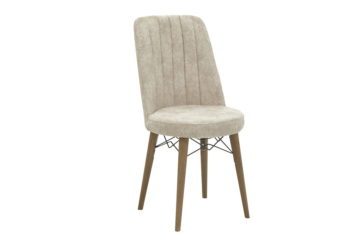 Καρέκλα “NEVIS” από ύφασμα/ξύλο σε μπεζ/καρυδί χρώμα 46x50x92