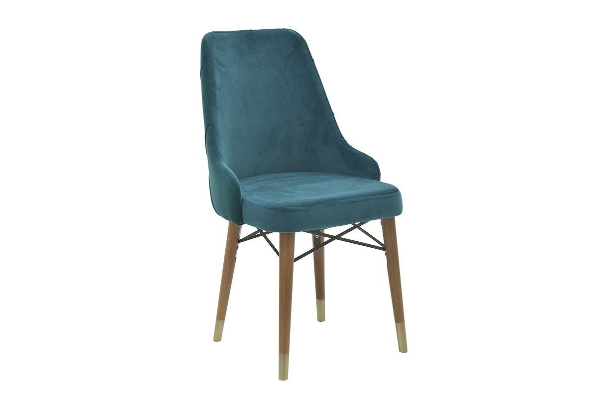 Καρέκλα “EVADNE” από ύφασμα/ξύλο σε πετρόλ/καρυδί χρώμα 52x54x94