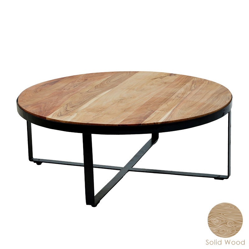 Τραπέζι σαλονιού “Nandia” από μέταλλο/μασίφ ξύλο σε χρώμα καρυδί/μαύρο Φ100×39