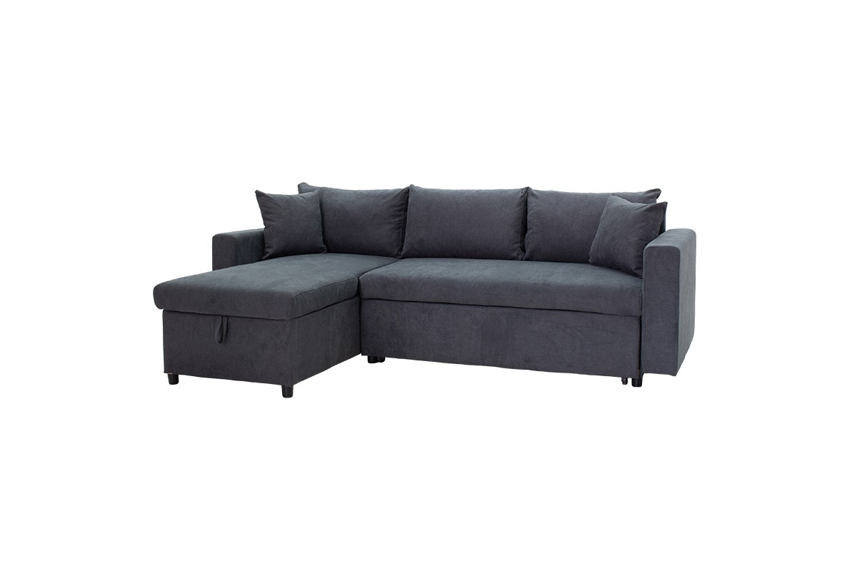 Καναπές-κρεβάτι “LILIAN” με αναστρέψιμη γωνία από ύφασμα σε ανθρακί χρώμα 225x148x81
