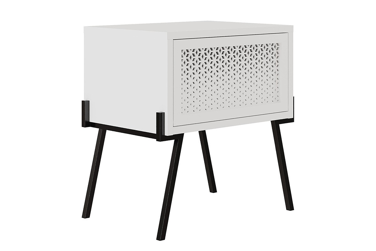 Κομοδίνο “HAMER” σε λευκό/μαύρο χρώμα 48x34x51