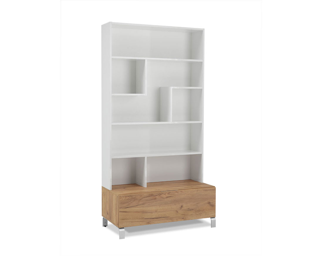 Βιβλιοθήκη «SHOWCASE OV1F» σε χρώμα λευκό-δρυς 100x50x196