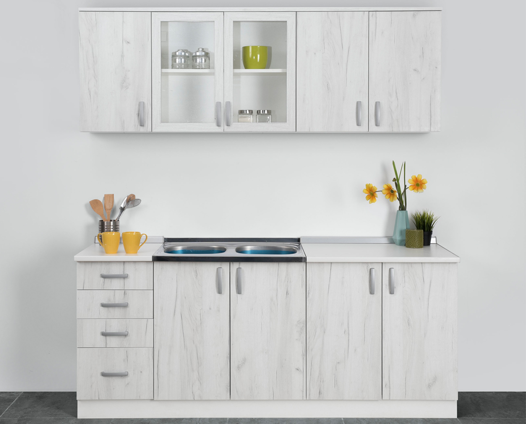 Κουζίνα «STANDARD» σετ 6τμχ σε λευκό δρυς χρώμα 200×85/68×60/30