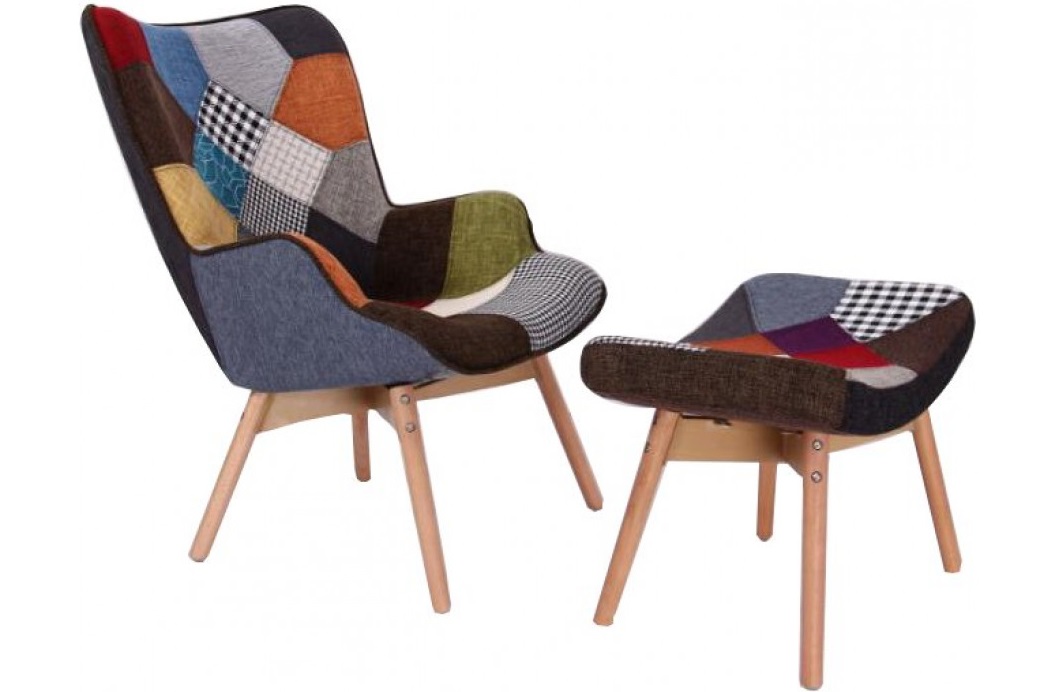 Σετ πολυθρόνας “BRUNO” από ύφασμα/ξύλο σε χρώμα patchwork 67x60x97