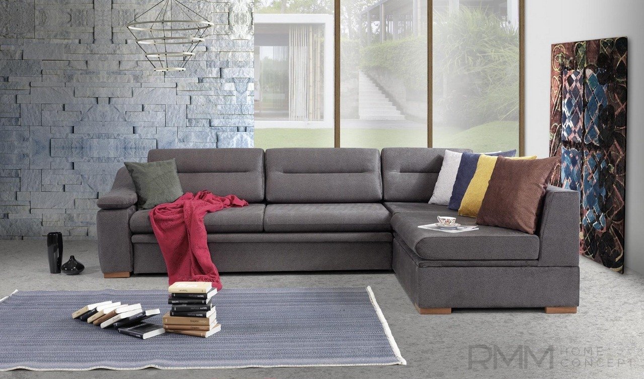 Καναπές-κρεβάτι γωνιακός "DIDIM" από ύφασμα σε γκρι χρώμα 300x205x80