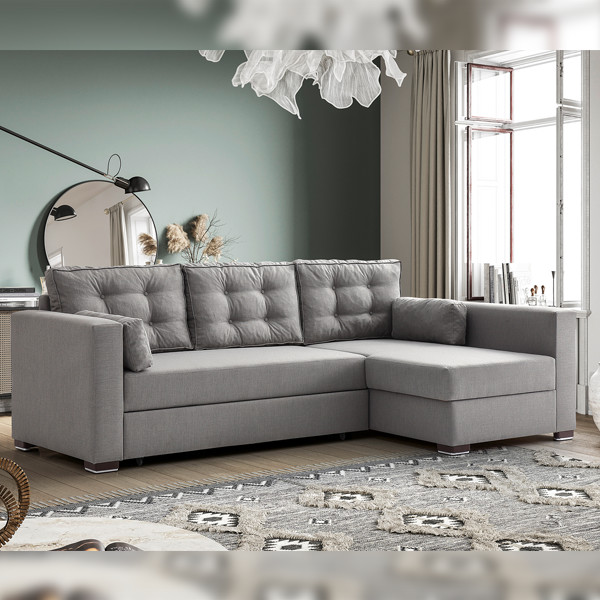 Καναπές-κρεβάτι γωνιακός "BEST" από ύφασμα σε γκρι χρώμα 245x153x74
